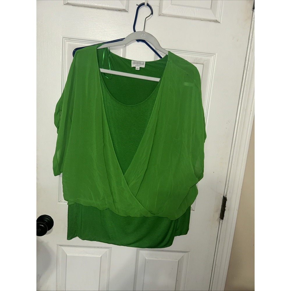 Joseph A. Blouse Womens 2X Green Scoop Neck Short Dolman Sleeve Chiffon Tunic